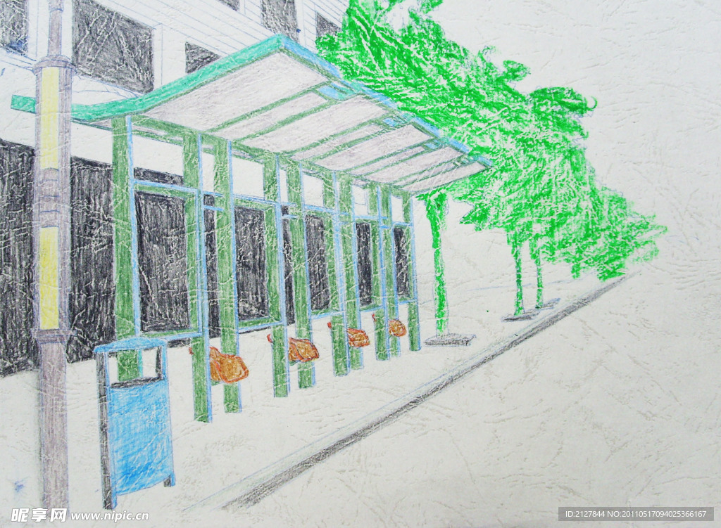 彩铅画 街景