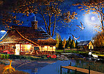 油画风景 乡村夜色