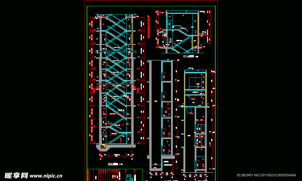 31层住宅楼楼梯电梯剖面图