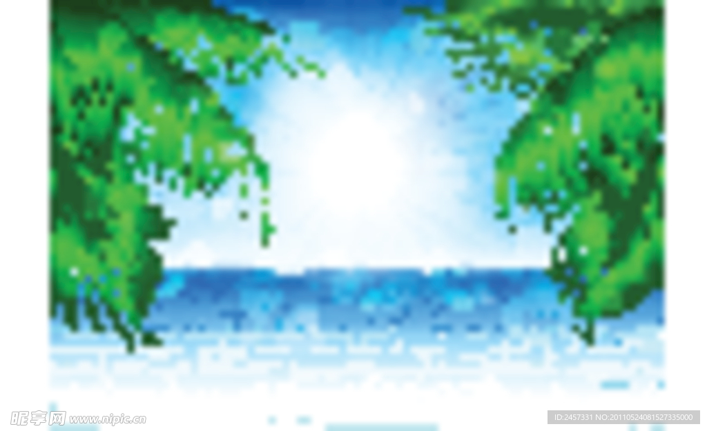 夏日阳光海洋绿树