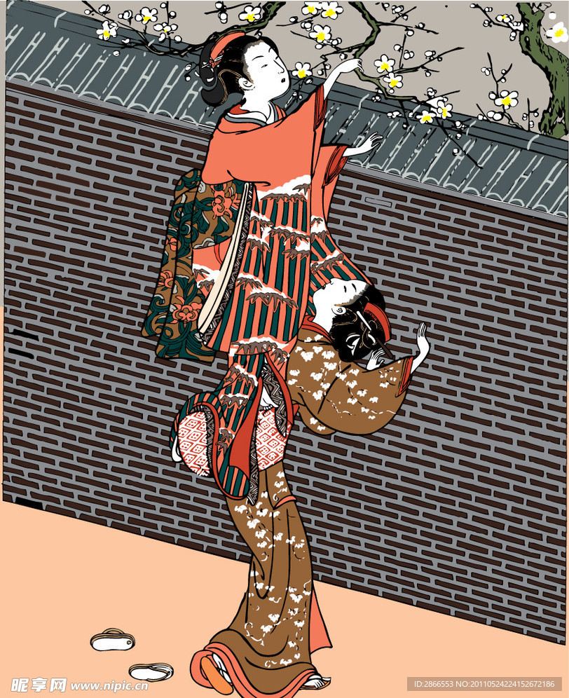日本浮世绘 摘花