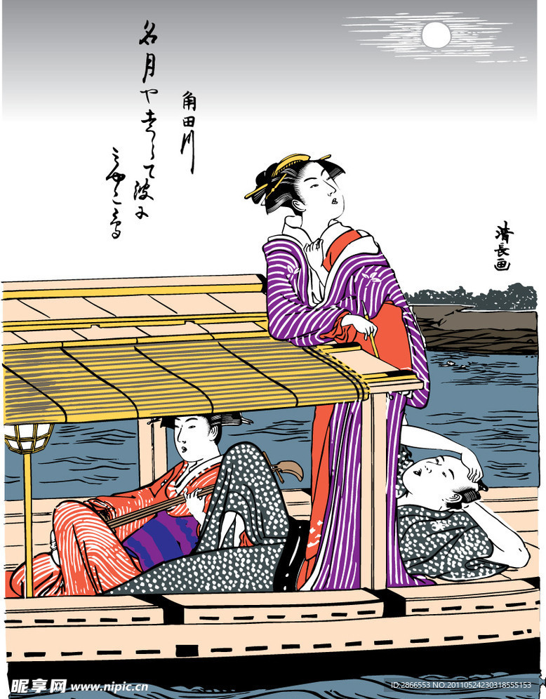 日本浮世绘 赏月