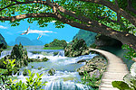 瀑布风景立体画序列图