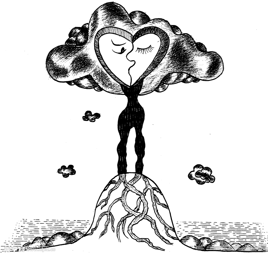 手绘漫画插图黑白