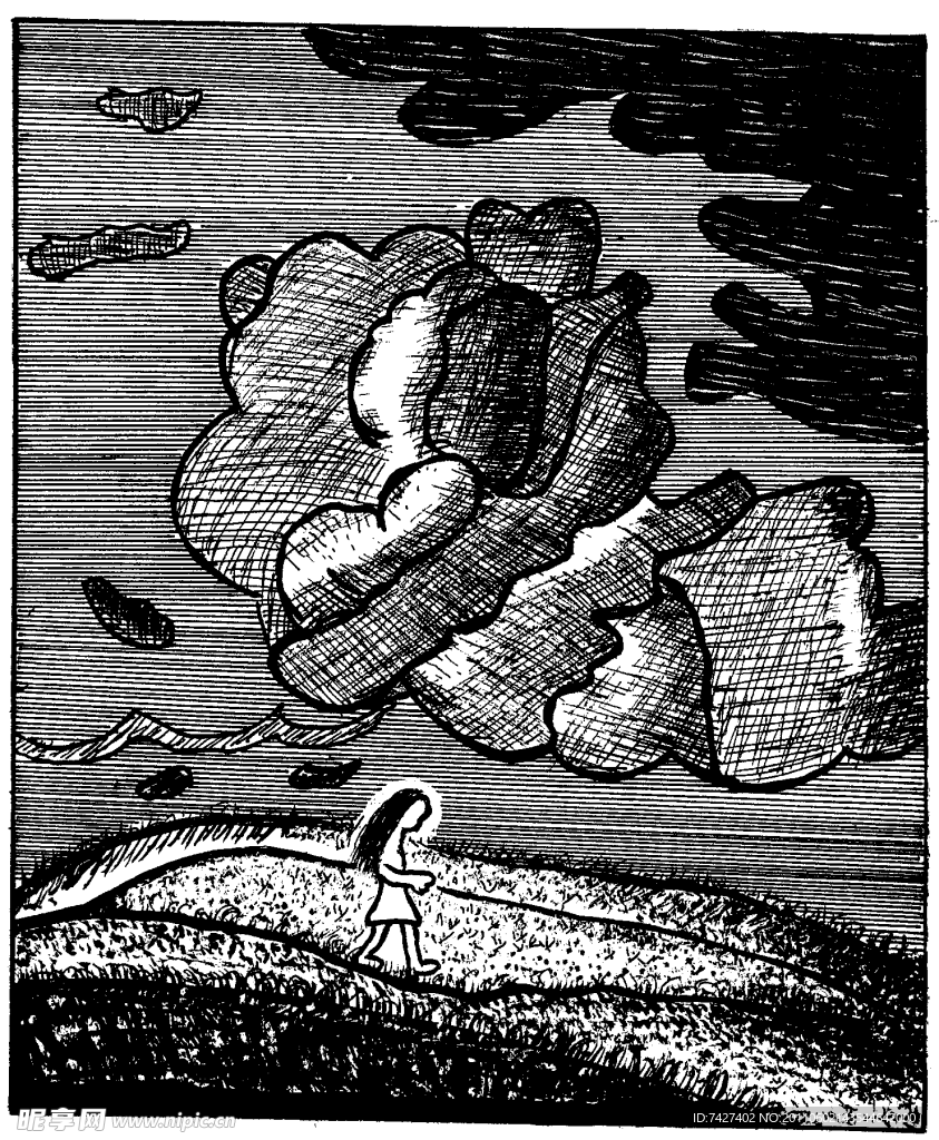手绘漫画插图黑白