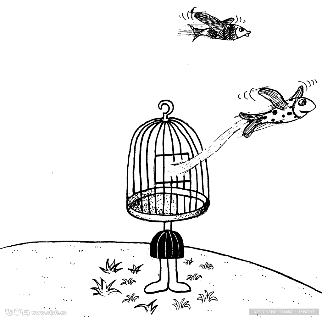 手绘漫画插图黑白