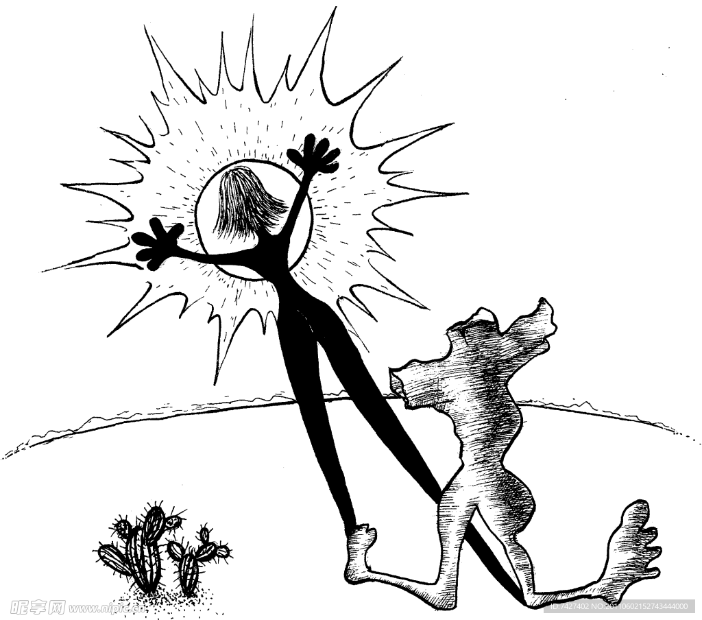 手绘漫画插图黑白