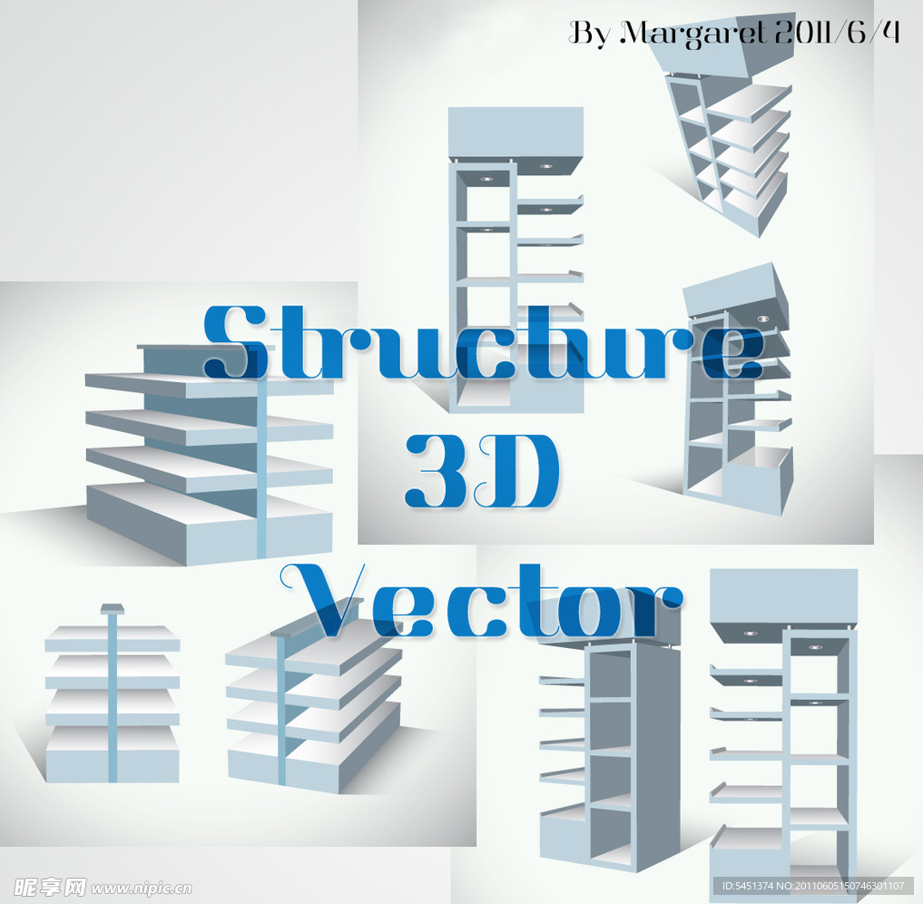 3D立体书架模型矢量素材