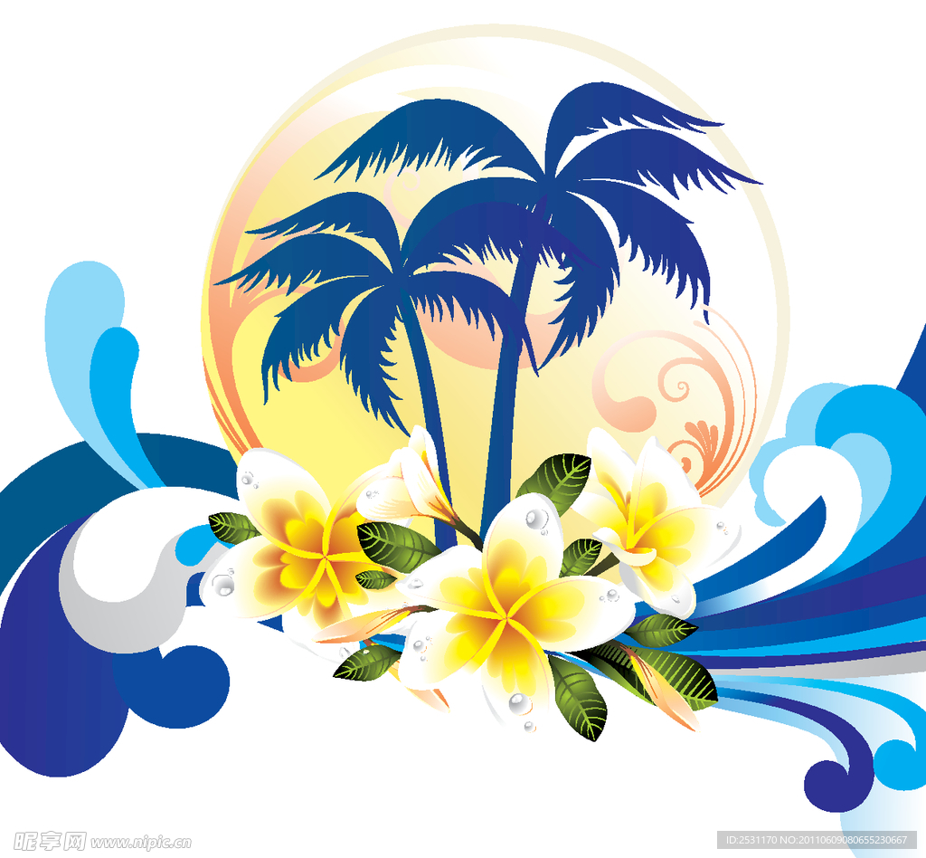 水花 水珠 椰子树