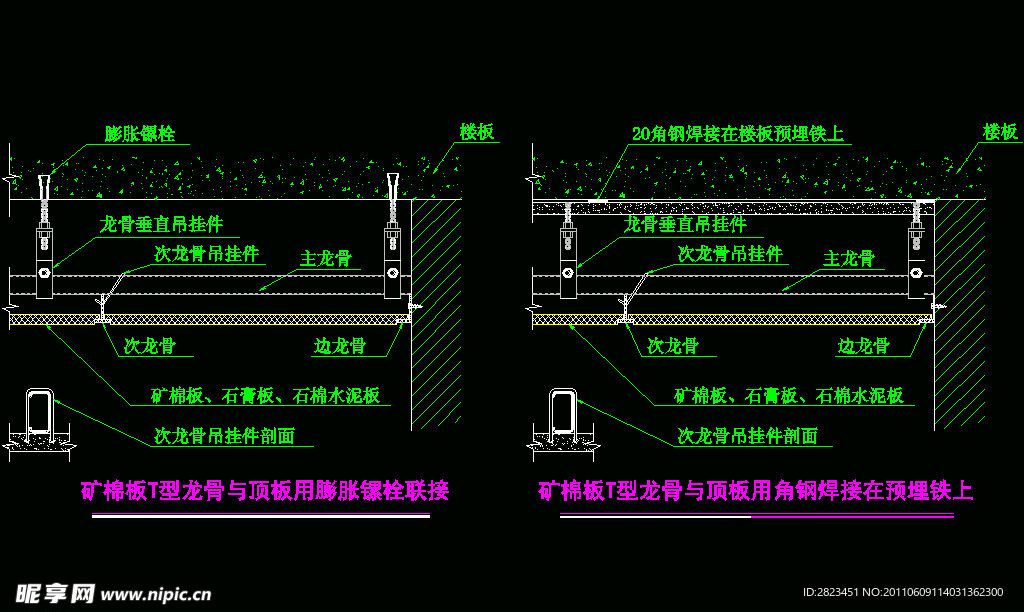 矿棉板与顶板节点