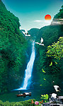 山间瀑布 风景画