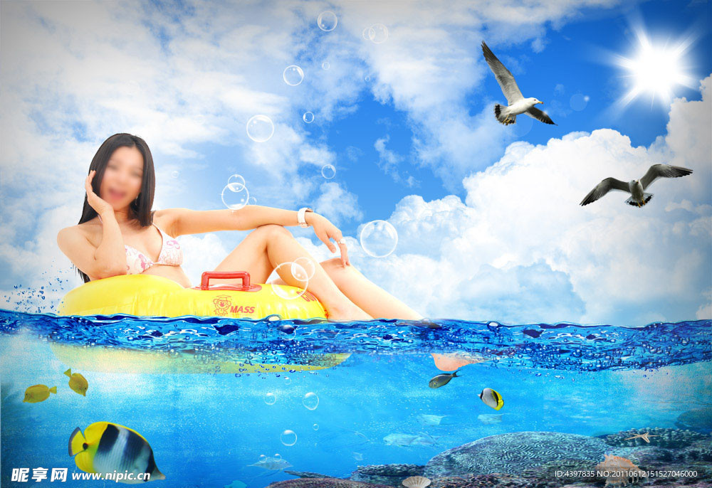 蓝天碧海泳装美女