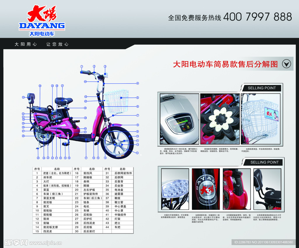 大阳电动车简易款售后分解图