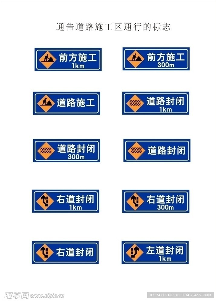 通告道路施工区通行的标志