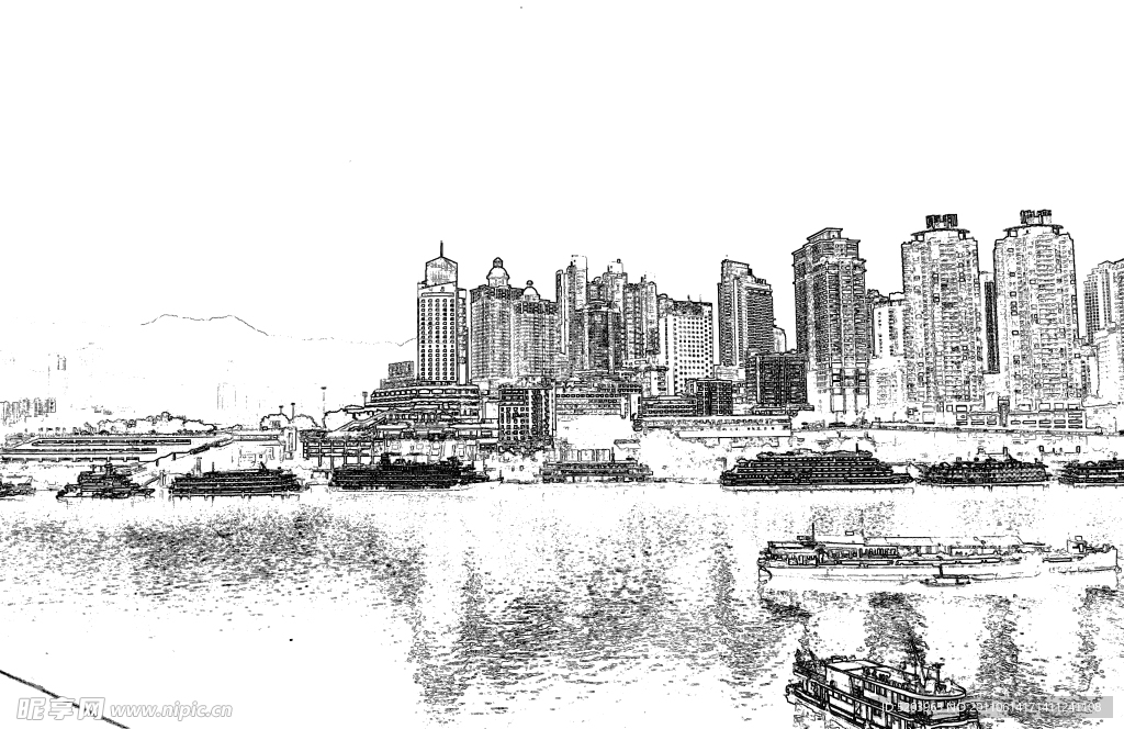 江畔线描