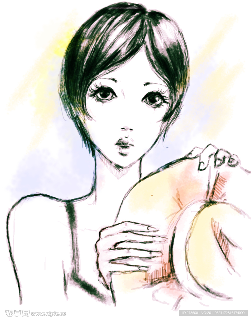 手绘美女写实