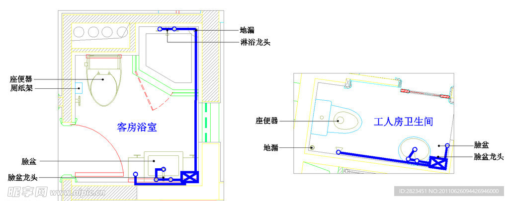工人卫生间客房浴室电位平面图