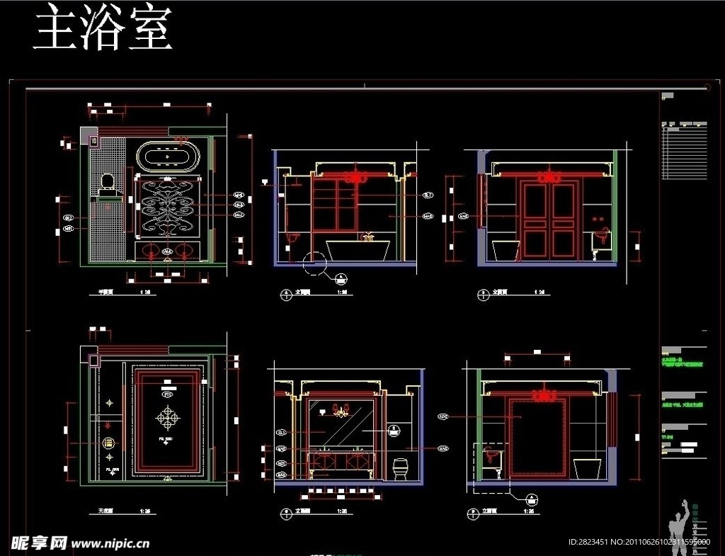 主浴室平立面及天花详图