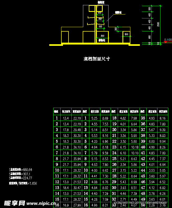 菜档剖面尺寸