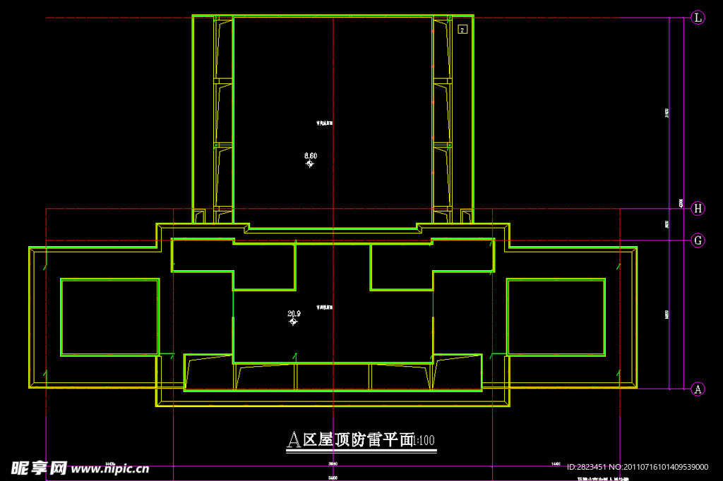 A区屋顶防雷平面