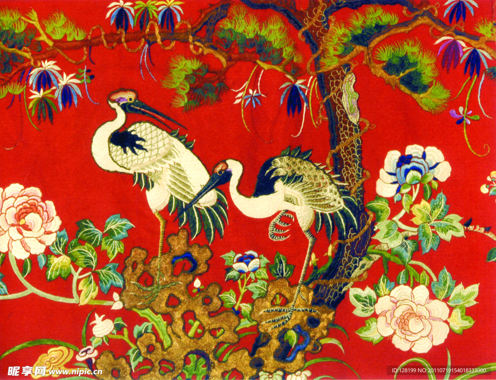 中国传统文化元素 刺绣鹤