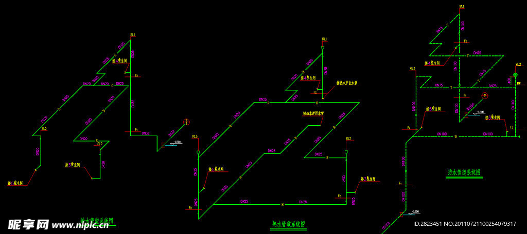 给水 热水 排水管道平面图