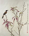 马为超工笔花鸟画之桃树小鸟