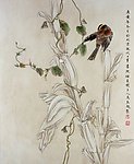 马为超工笔花鸟画之扁豆小鸟
