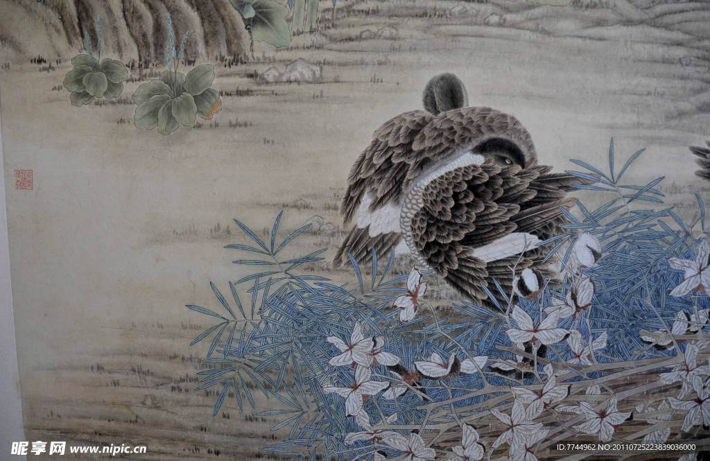 马为超工笔花鸟画之野鸭水草