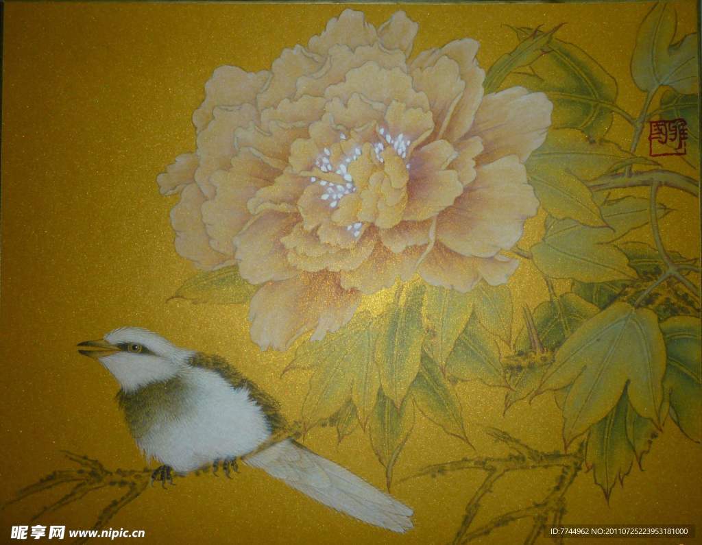 马为超工笔花鸟之牡丹花鸟图