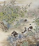 马为超工笔花鸟画之野鸭小溪图