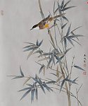 马为超工笔花鸟画之竹子红鸟图