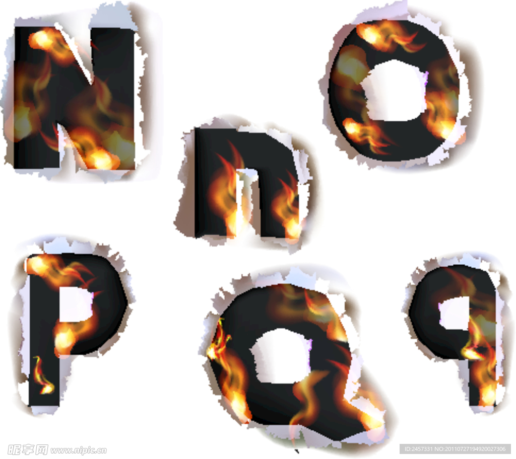 撕纸燃烧火焰字母