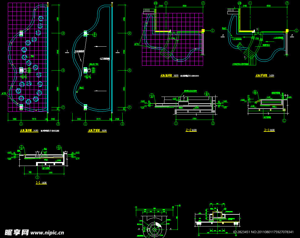 水池 喷泉放样平立剖面