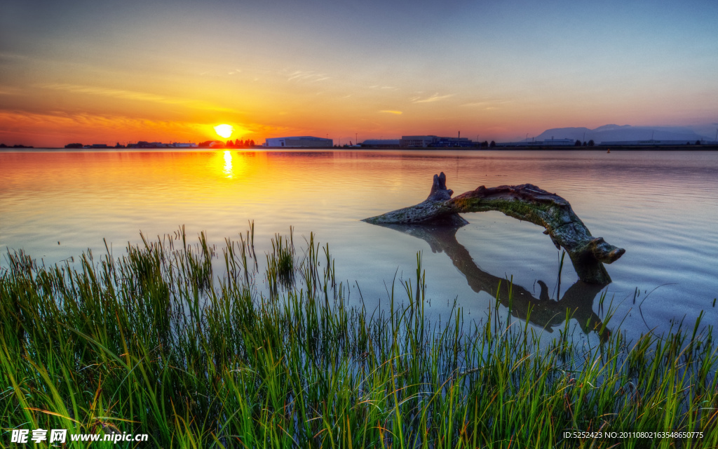 夕阳湖景