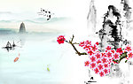 一枝独秀 红梅山水图
