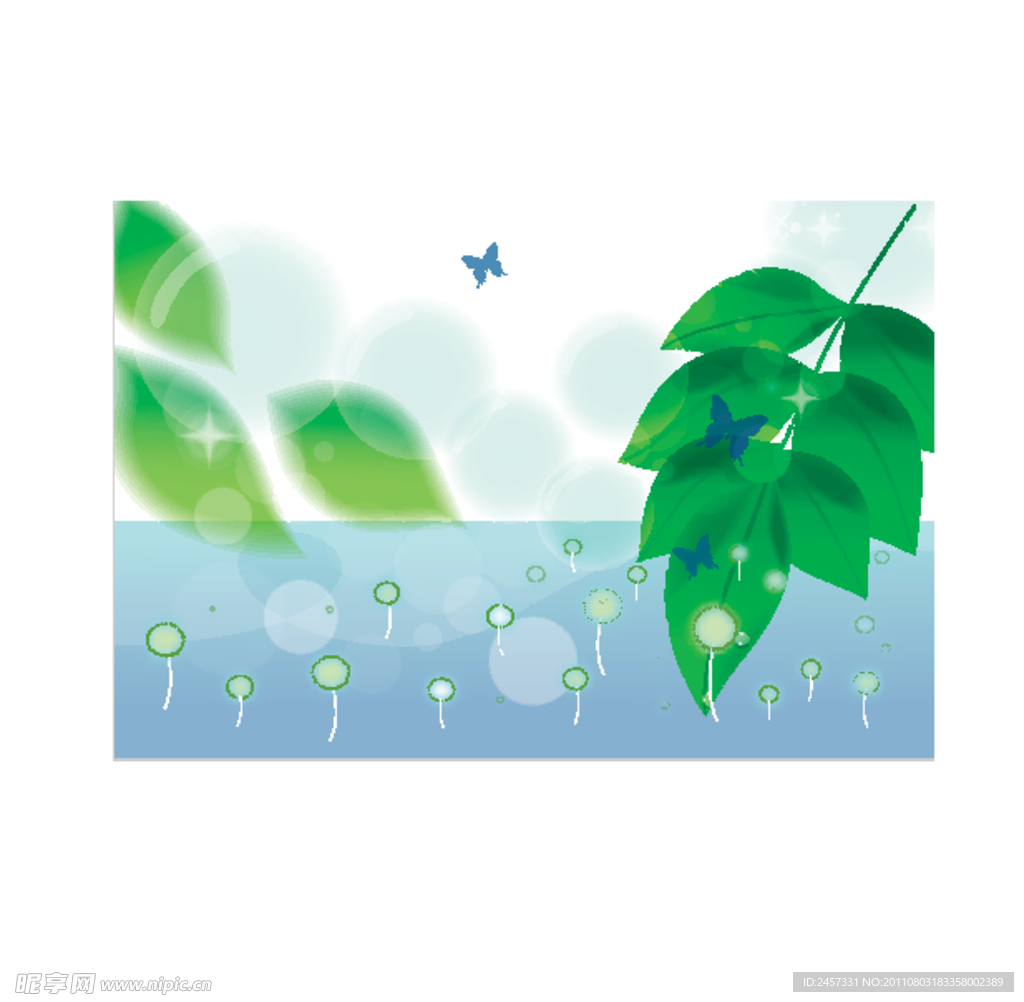 绿叶蝴蝶蒲公英梦幻背景