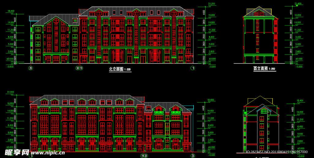6栋住宅楼东西南北立面图
