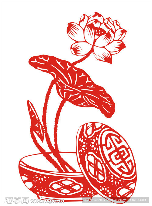荷花剪纸矢量