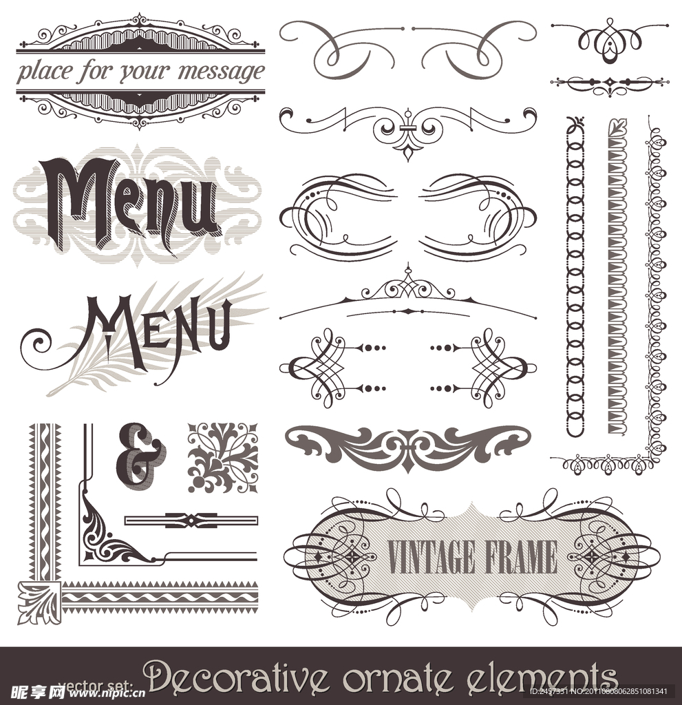 古典欧式花纹花边框装饰 字母菜单设计
