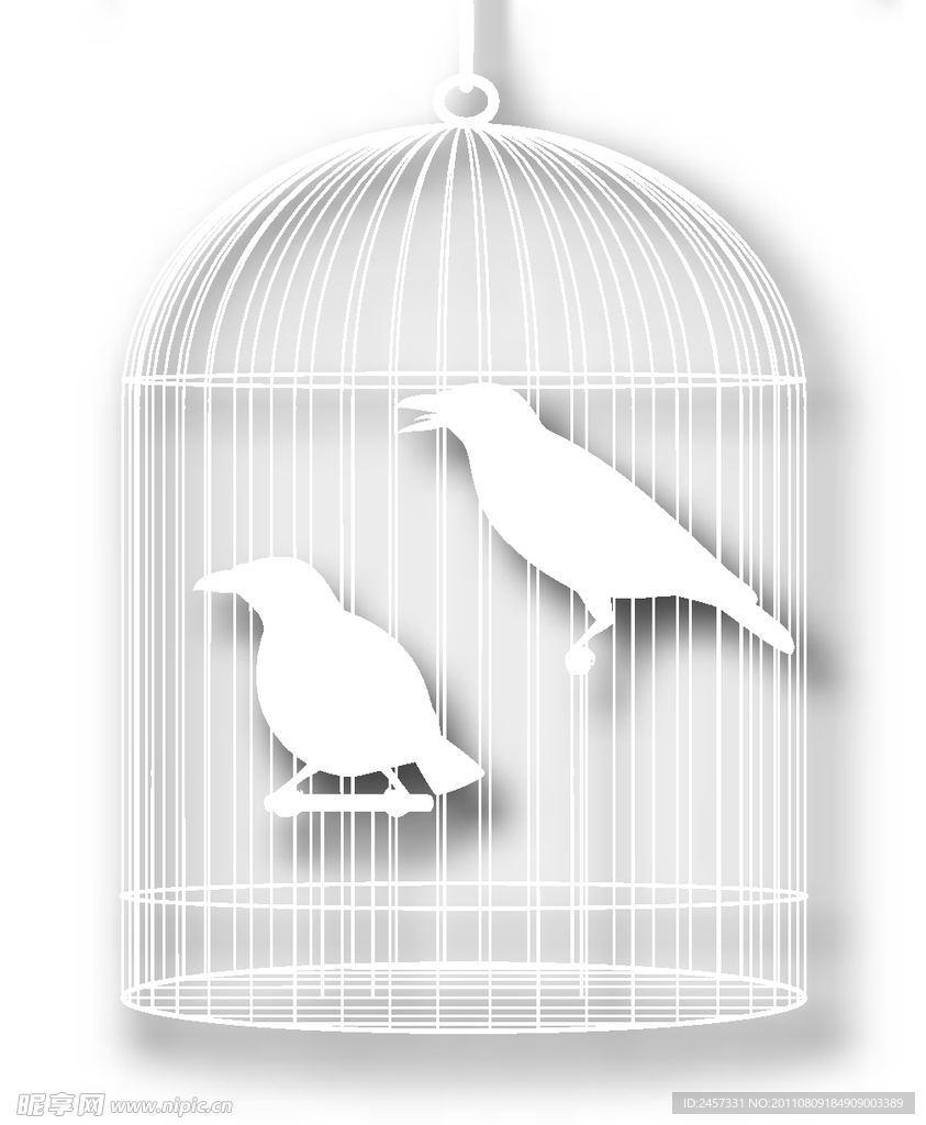 手绘剪纸鸟笼小鸟