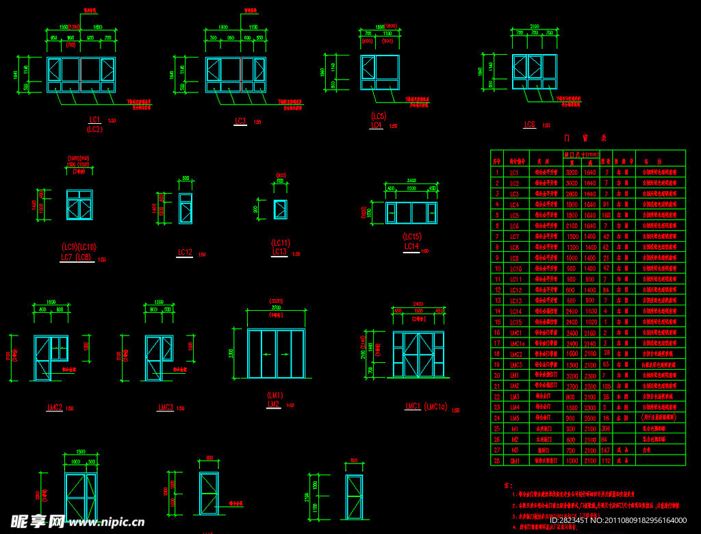门窗表及门窗立面图