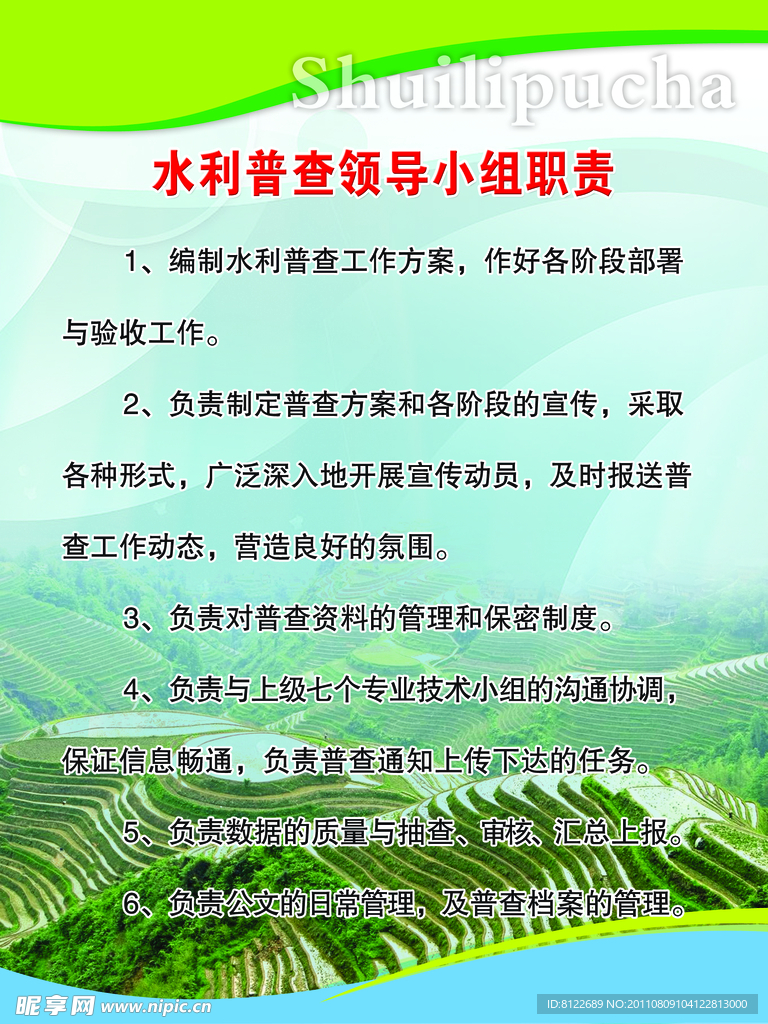 水利普查小组职责展板