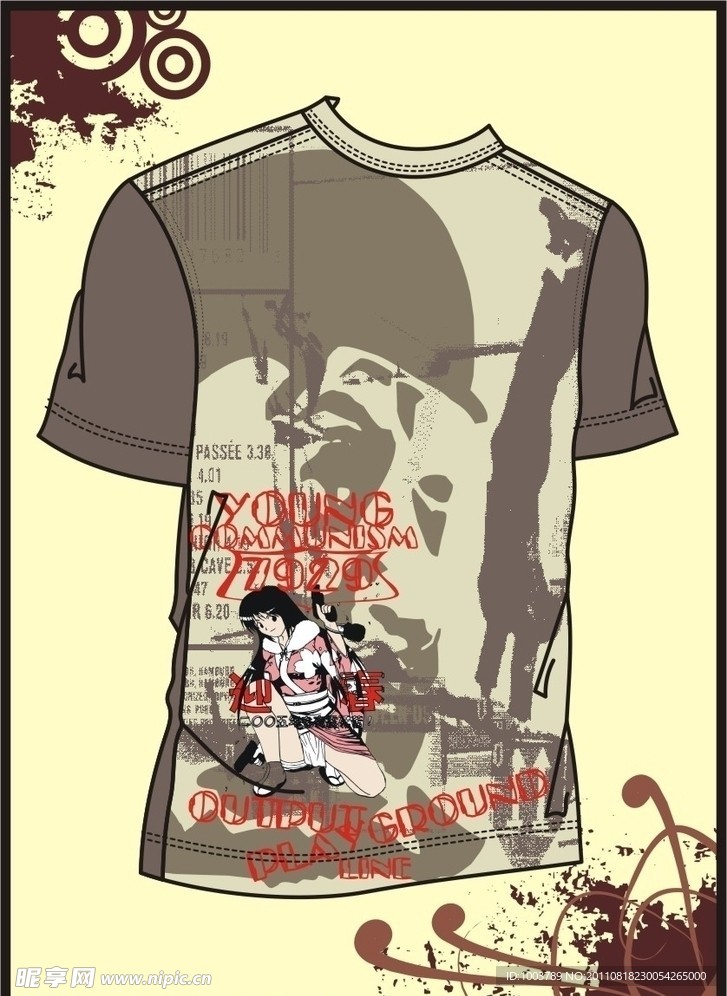 男装 T shirt 印花设计 女性漫画人物