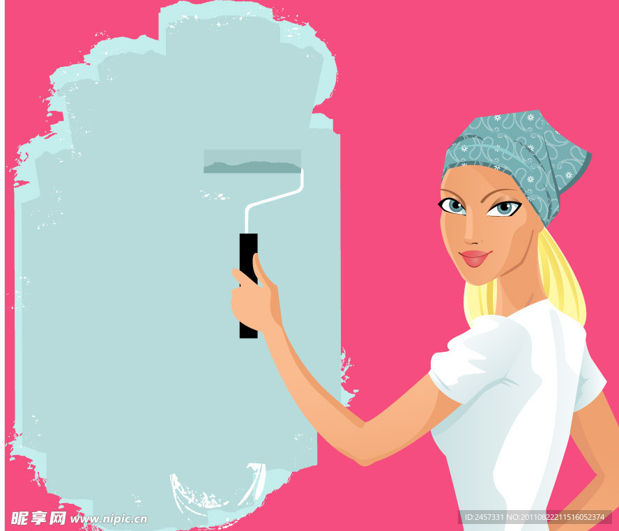 刷墙的时尚美女