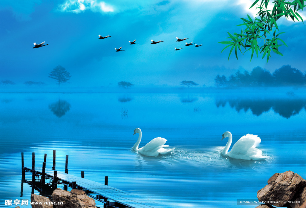 宁静湖畔风景