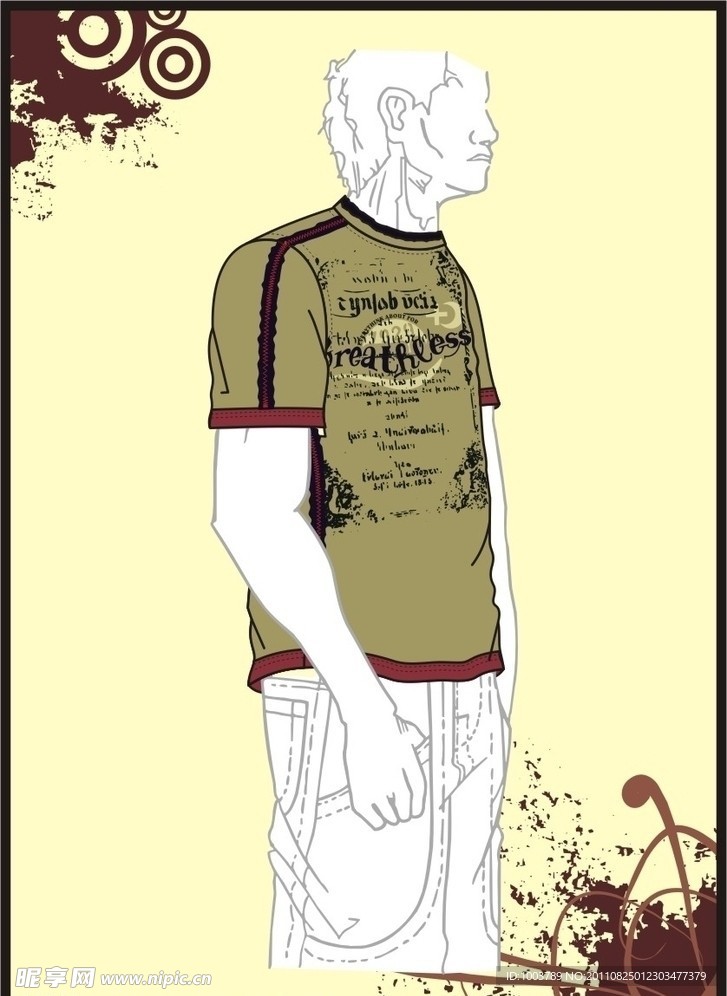男装 T shirt 印花设计 怀旧图腾