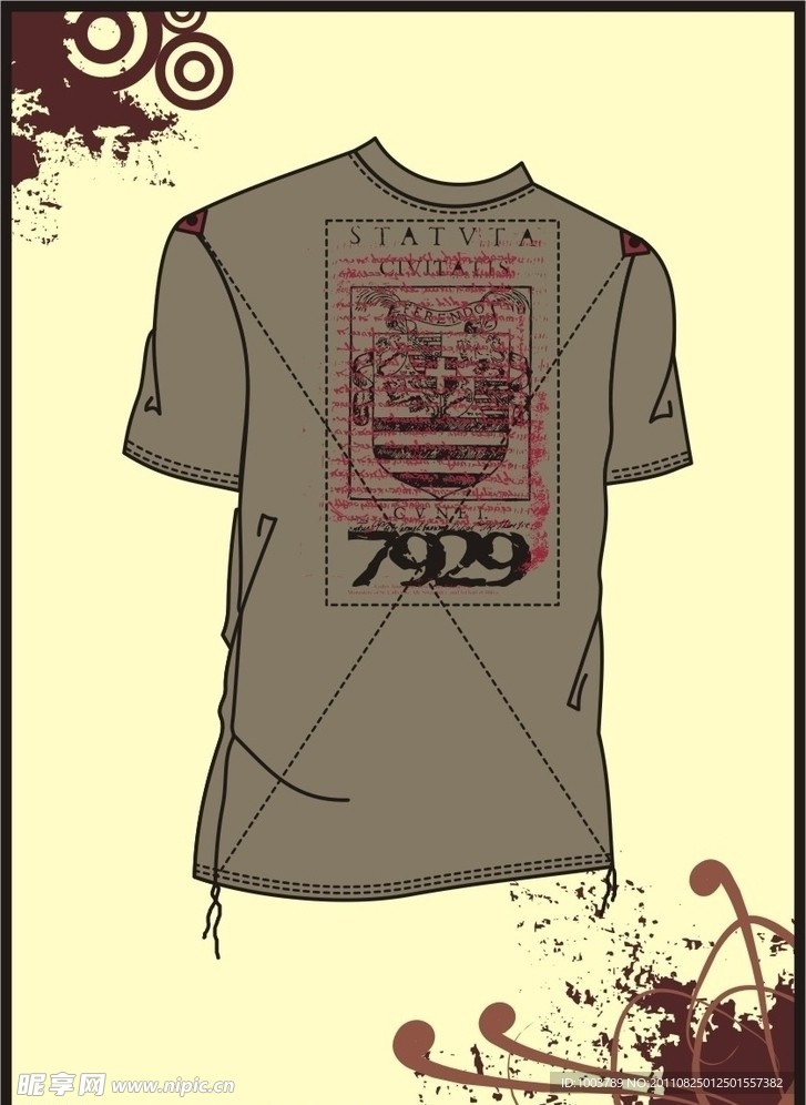 男装 T shirt 印花设计 旧信纸书稿图案