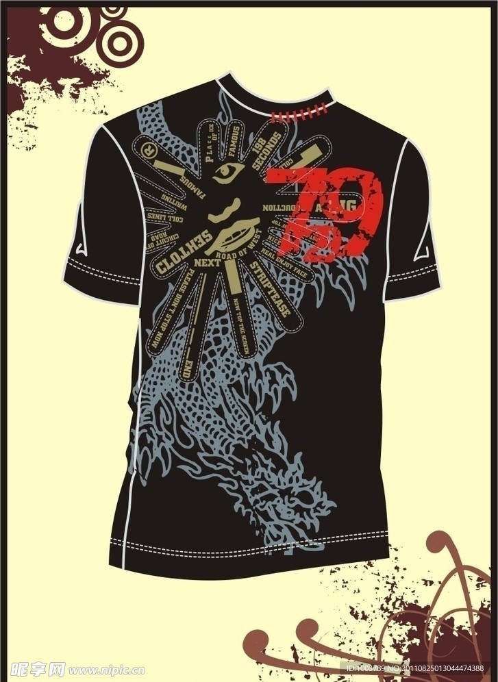 男装 T shirt 印花设计 中国龙
