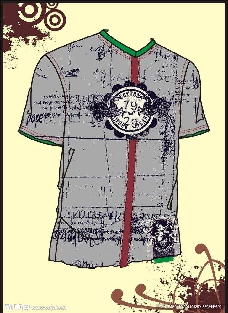 男装 T shirt 印花设计 手写草稿纹理
